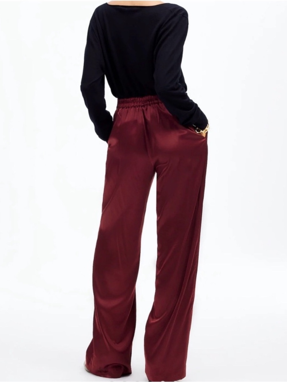 Madewell Pull-on Wide-Leg Stretch Satin Pants in Cabernet, Size Medium - Picture 3 of 6